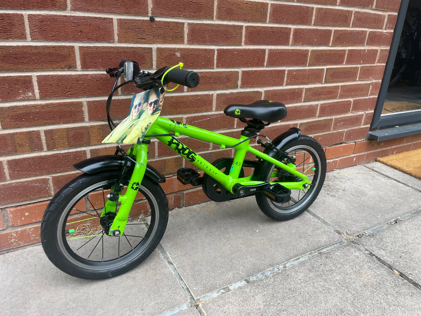 A Pre Loved Frog Bike For Sale, Green Frog 43 First Pedal Bike 40 38 14” wheels, padded seat, V brakes, fully serviced, nationwide delivery is available.