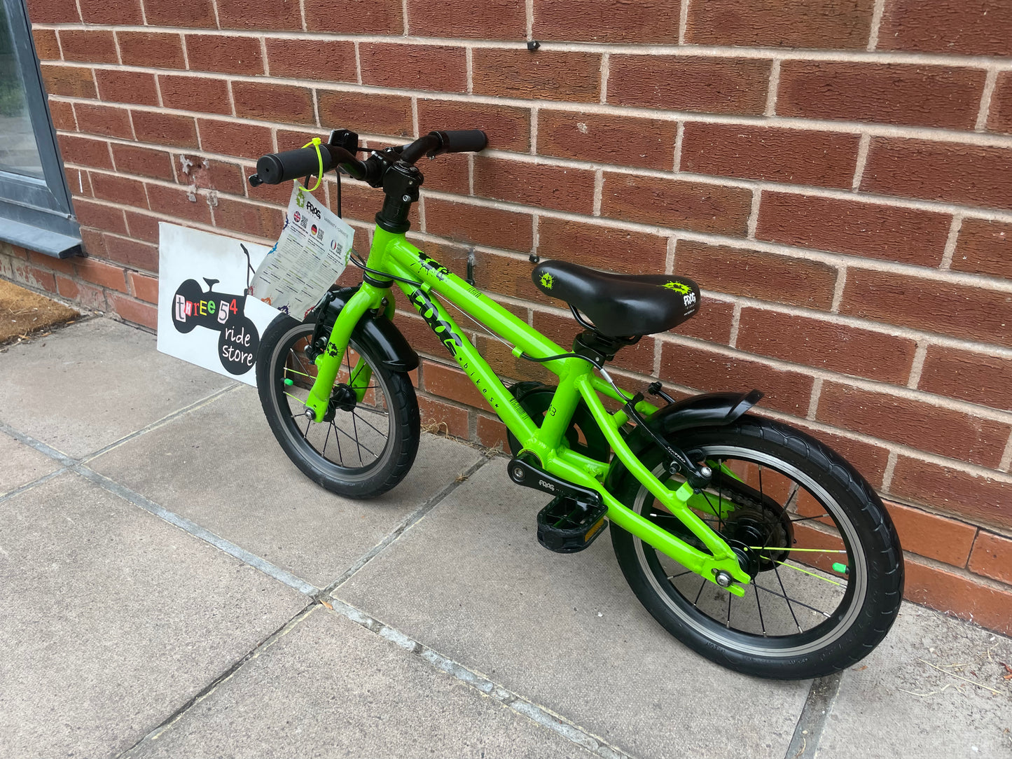 A Pre Loved Frog Bike For Sale, Green Frog 43 First Pedal Bike 40 38 14” wheels, padded seat, V brakes, fully serviced, nationwide delivery is available.
