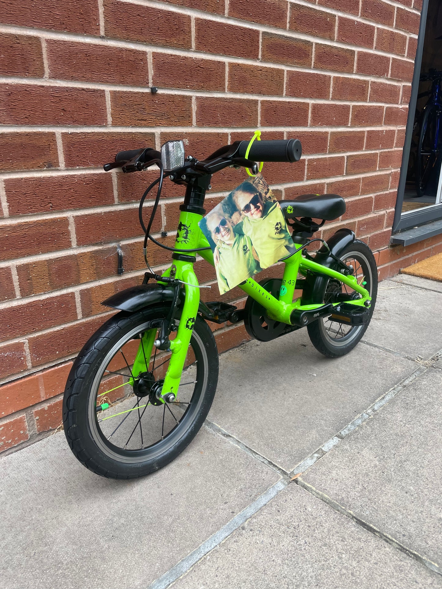 A Pre Loved Frog Bike For Sale, Green Frog 43 First Pedal Bike 40 38 14” wheels, padded seat, V brakes, fully serviced, nationwide delivery is available.