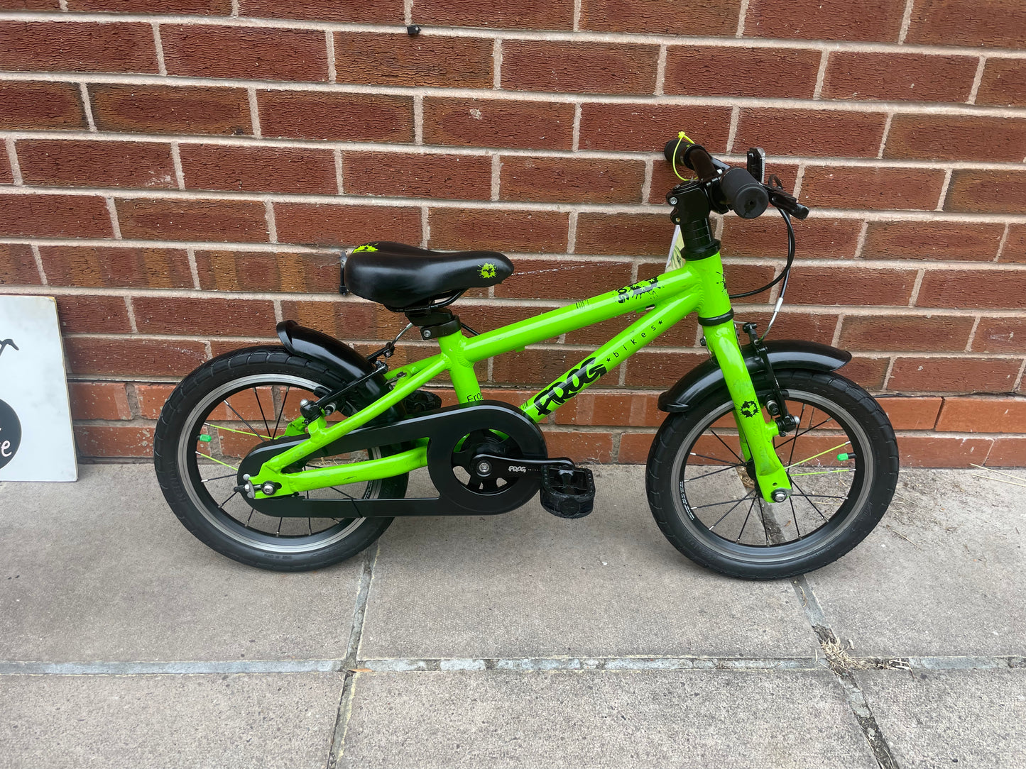 A Pre Loved Frog Bike For Sale, Green Frog 43 First Pedal Bike 40 38 14” wheels, padded seat, V brakes, fully serviced, nationwide delivery is available.