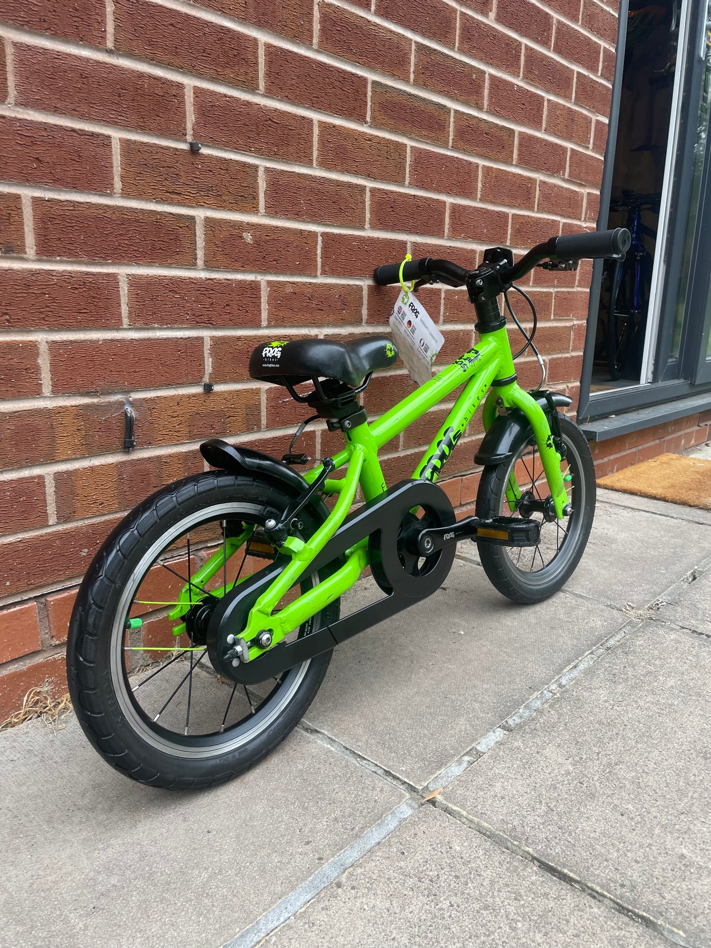 A Pre Loved Frog Bike For Sale, Green Frog 43 First Pedal Bike 40 38 14” wheels, padded seat, V brakes, fully serviced, nationwide delivery is available.