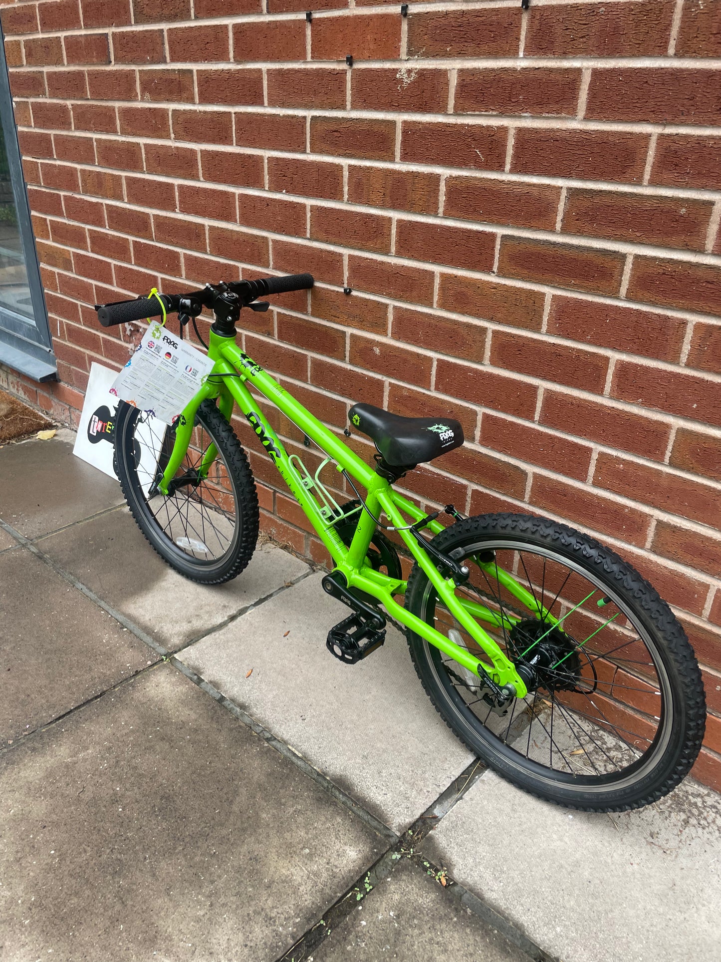 A Pre Loved Frog Bike For Sale, Green Frog 52, 20” wheels, 8 speed, V brakes, bottle cage, very lightweight, nationwide delivery is available.