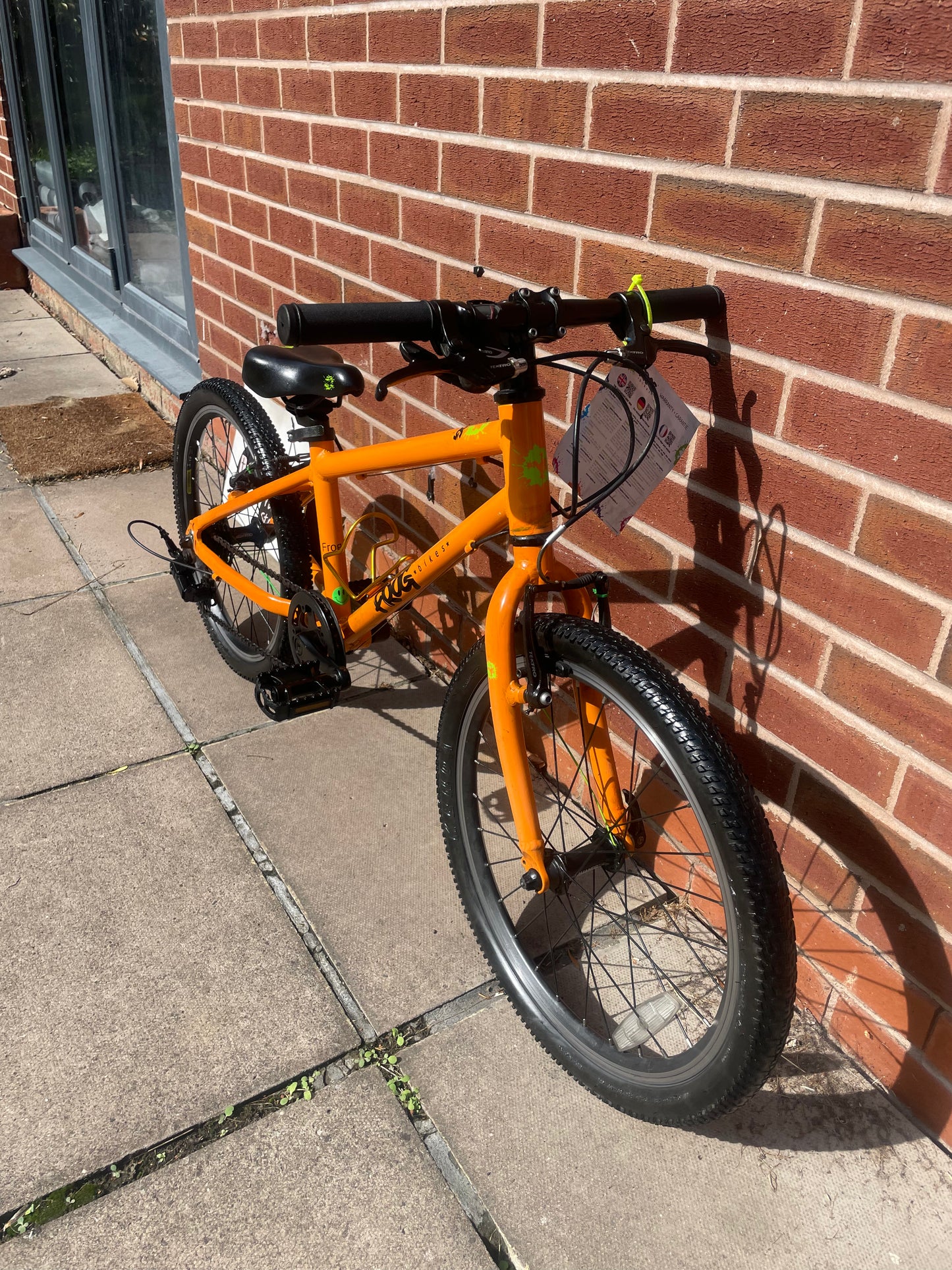 A Pre Loved Frog Bike For Sale, Orange Frog 55 lightweight children’s bicycle, 20” wheels, 8 speed, V brakes, nationwide delivery is available.