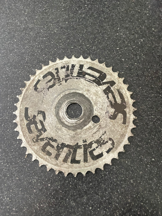 Seventies brand 44T BMX chainring, midschool 1990s / 2000s era Seventies distribution product, very rare part.