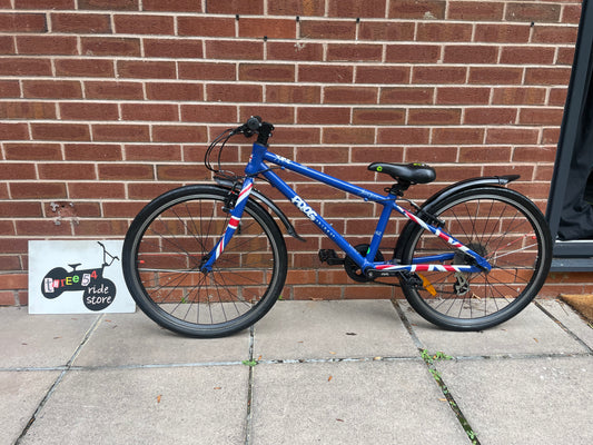 A Pre Loved Frog Bike For Sale, Blue Frog 62, 24” wheels, 8 speed, V brakes, mudguards, very lightweight, nationwide delivery is available.