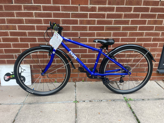 A Pre Loved Frog Bike For Sale, Electric Blue Frog 69, 26” wheels, 8 speed, V brakes, mudguards, very lightweight, nationwide delivery is available.