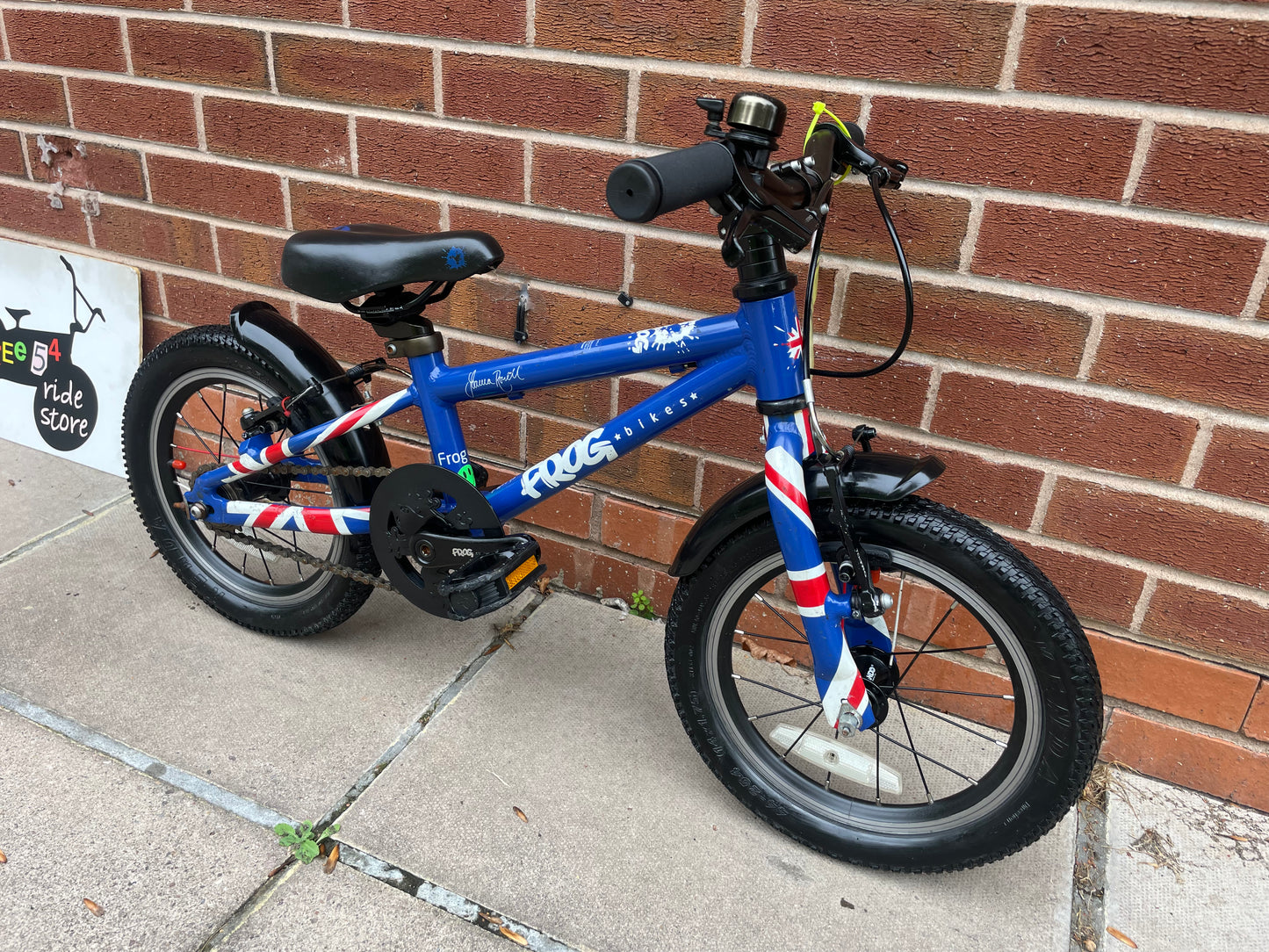 A Pre Loved Frog Bike For Sale Blue Frog 43, 14” wheels, V brakes, mudguards, very lightweight, nationwide delivery is available.