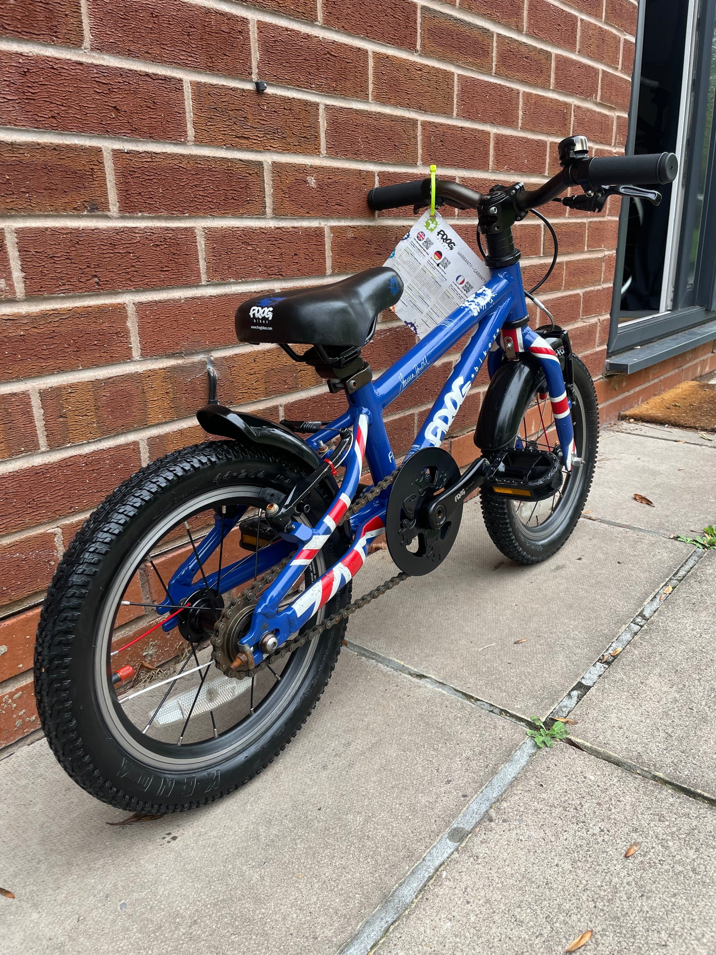 A Pre Loved Frog Bike For Sale Blue Frog 43, 14” wheels, V brakes, mudguards, very lightweight, nationwide delivery is available.
