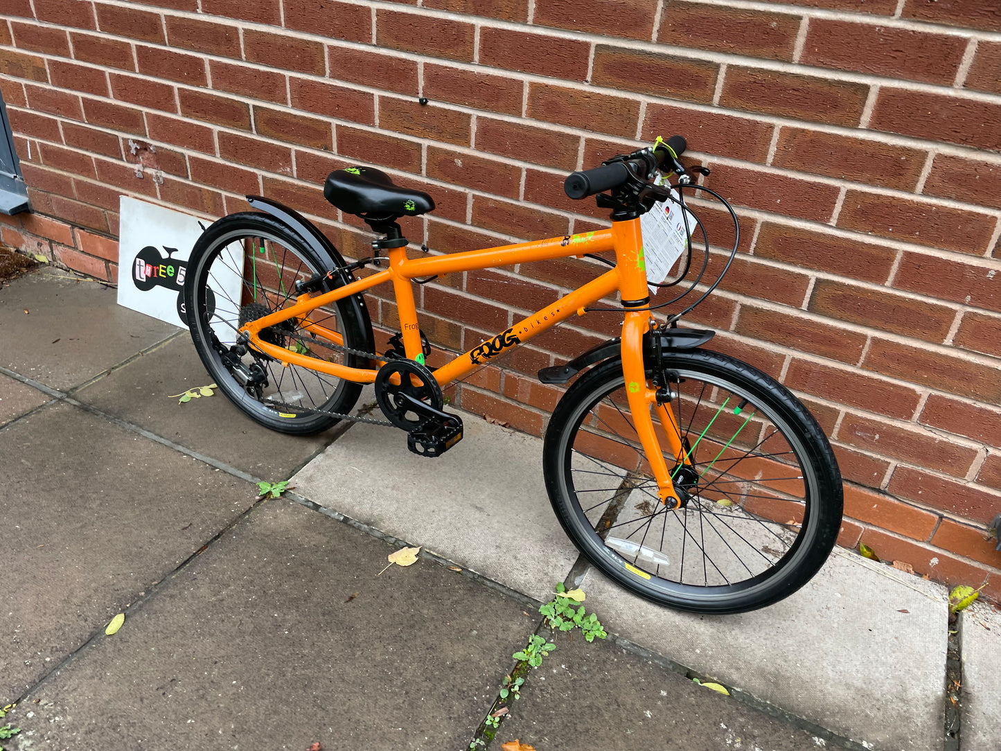 A Pre Loved Frog Bike For Sale, Orange Frog 55, 20” wheels, 8 speed, V brakes, mudguards, very lightweight, nationwide delivery is available.