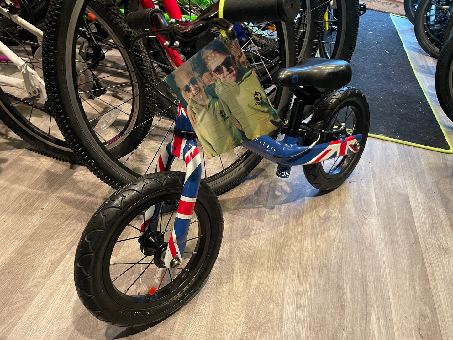A Pre Loved Frog Bike For Sale, Blue Frog Tadpole Balance Bike, very lightweight, rear V brake, padded seat, excellent condition, nationwide delivery is available.