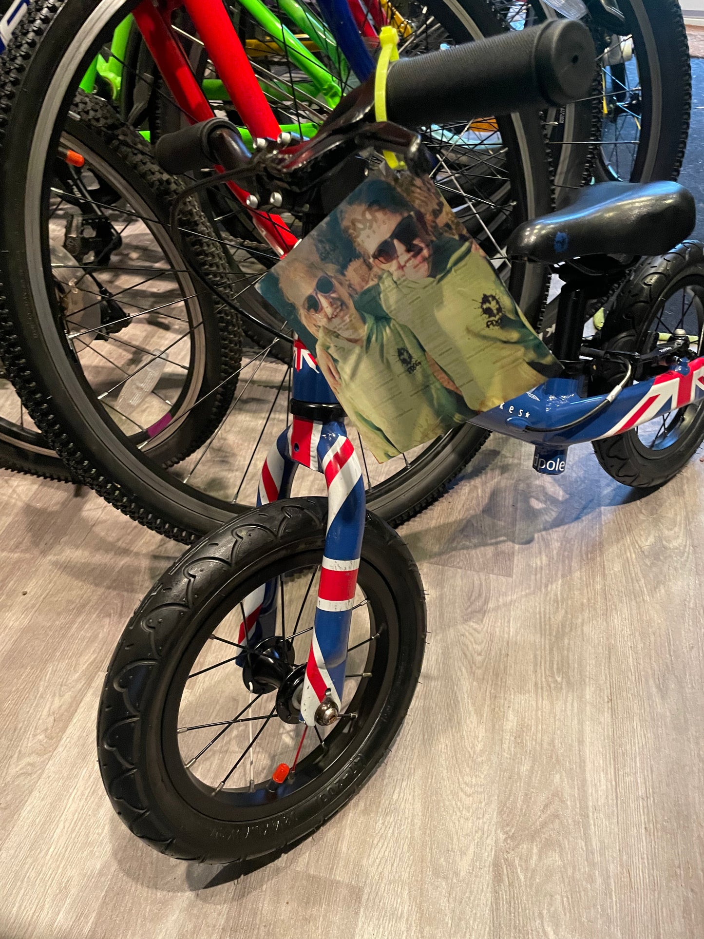 A Pre Loved Frog Bike For Sale, Blue Frog Tadpole Balance Bike, very lightweight, rear V brake, padded seat, excellent condition, nationwide delivery is available.