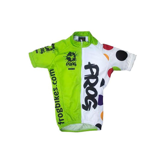 Frog Bikes Short Sleeve Cycle Jersey Green Lightweight Breathable Kids Cycling Top.
