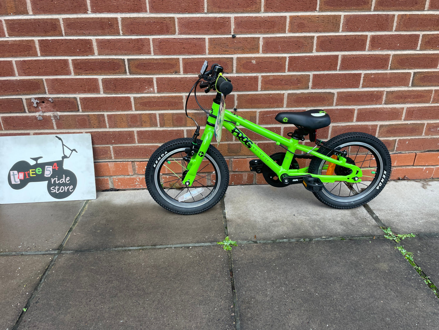 Brand New Frog Bike For Sale, Green Frog 38 First Pedal Bike, 14” wheels, V brakes, very lightweight, nationwide delivery is available.