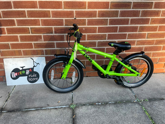 A Pre Loved Frog Bike For Sale, Green Frog 48 first pedal bike like Frog 44, 16” wheels, V brakes, very lightweight, nationwide delivery is available.